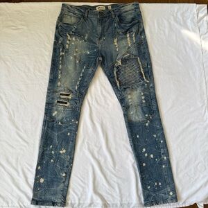 FWRD Men's Distressed Skinny Jeans in Blue Size 36/32